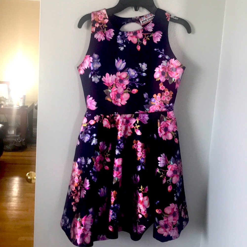 Girls navy blue floral pink crush dress size 10